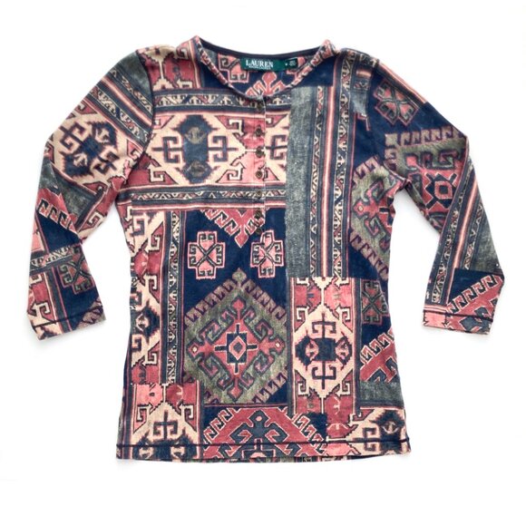 Lauren RL Southwestern Cotton Henley Aztec - Picture 3 of 9